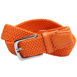 Falari Men Women Multicolored Elastic Stretch Braided Belt Canvas Fabric Woven No Holes Belt (1005 - Orange, X-Large)