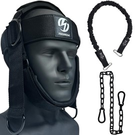 Neck Harness for Increases Neck Core Strength - Neck Exerciser with 30" Heavy Duty Steel Chain for Safely Lifting Weights Up to 280 lbs Black