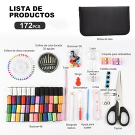 NCOIIBF Kit de Costura Profesional, Costurero con 172 Piezas Accesorios de Costura Premium y Funda de Transporte, Tijeras, Dedal, Hilo, Cinta Métrica, Caja de Costura para Bricolaje, Kid de Costura