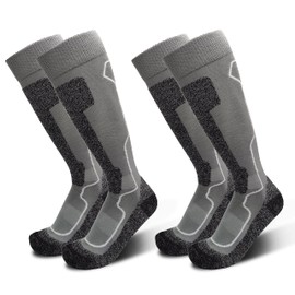 HIGHCAMP 2 Pairs Merino Wool Men Women Cold Weather Ski Snow Snowboard Socks for Skiing,Snowboarding,Winter Hunting (Grey, XL)