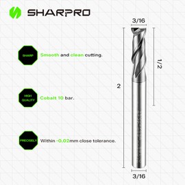 3/16 Inch Shank 3/16 Inch Cutting Dia. Carbide Square End Mill 2 Flute AlCrN Coated CNC Milling Bit, Faster chip Removal Apply for Alloy Steel, Stainless Steel Various Cast Iron