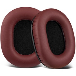 SOULWIT Earpads Replacement for Audio Technica ATH M50X M50XBT M50RD M40X M30X M20X MSR7 SX1 Monitor Headphones, Ear Pads Cushions with Softer Protein Leather, High-Density Foam - Burgundy