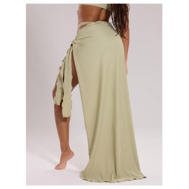 SOLY HUX Sarong Wraps for Women Tie Side Cover Up Skirt Swimwear Beach Swimsuit Plain Olive Green Medium