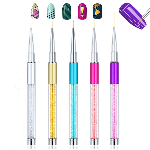 HOUSN 5 Piece Nail Brush Set, Nail Design Pens Brush, Dotting Pen Liner Brush Nail Design Brush, Nail Dotting Painting Drawing Pen Sizes 7/9/11/15/18 mm