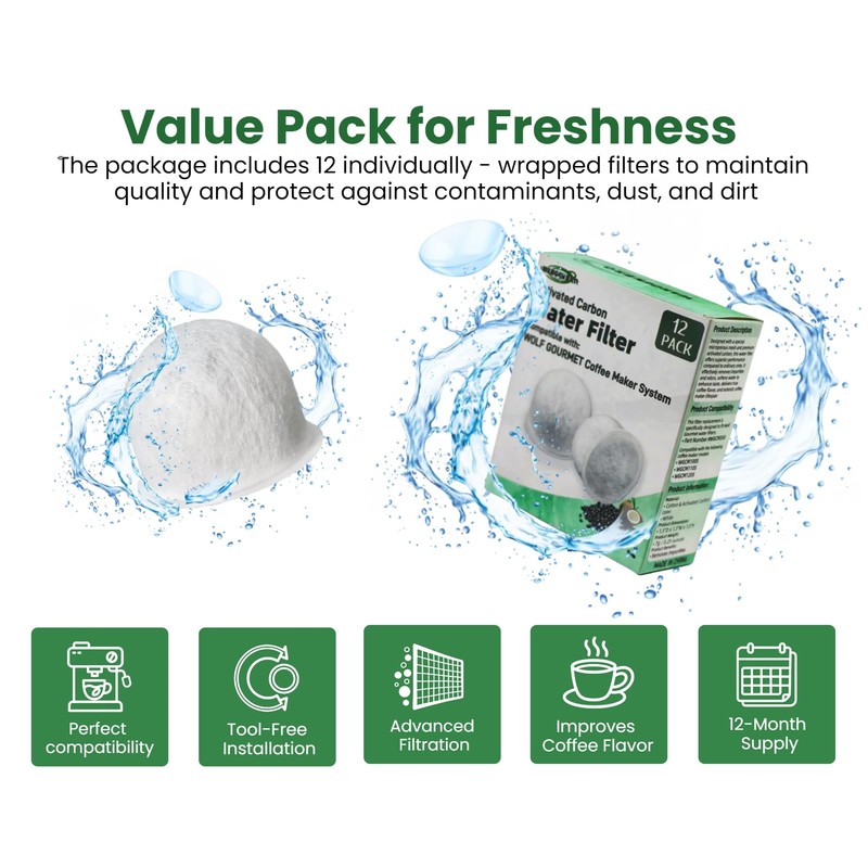 12 Pack WGCM350 Activated Carbon Water Filter Pods Replacement for