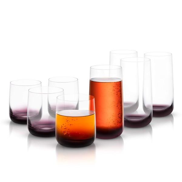 JoyJolt Black Swan Rocks Glass And Highball Glass Collection,Premium Crystal Glassware, Set Of 8