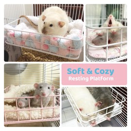 Rat Cage Accessory Platform Bed with Blanket,Metal and Soft Pad, Small Pet Animal Rest Hammock, Chew Proof Habitat House Hide Toy for Guinea Pigs Chinchillas Sugar Gliders Hamsters Squirrel Birds