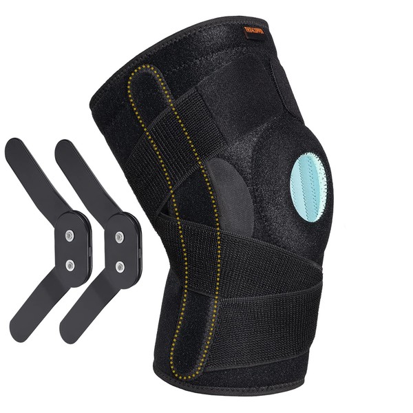 Thx4COPPER Knee Brace with Splint - Adjustable Open Patella with Straps and Side Stabilisers - Compression Support for Knee Pain, ACL, MCL, Arthritis XL