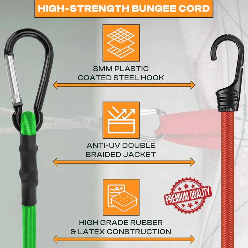 MOOK Heavy Duty Bungee Cords with Hooks, 12-Pcs Bungee Cord