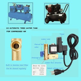 ECUTEE Automatic Timed Condensate Drain Valve 2 Pack 1/2 AC 110V 2-way Electronic Timed Air Compressed Drain Valve Direct-acting Drain Valve US Plug
