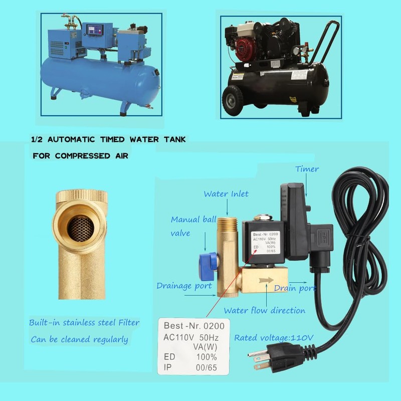 ECUTEE Automatic Timed Condensate Drain Valve 2 Pack 1/2 AC