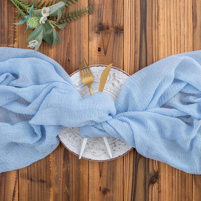 Aoksunova Muslin Wedding Table Runner, Light Blue, 4 m x