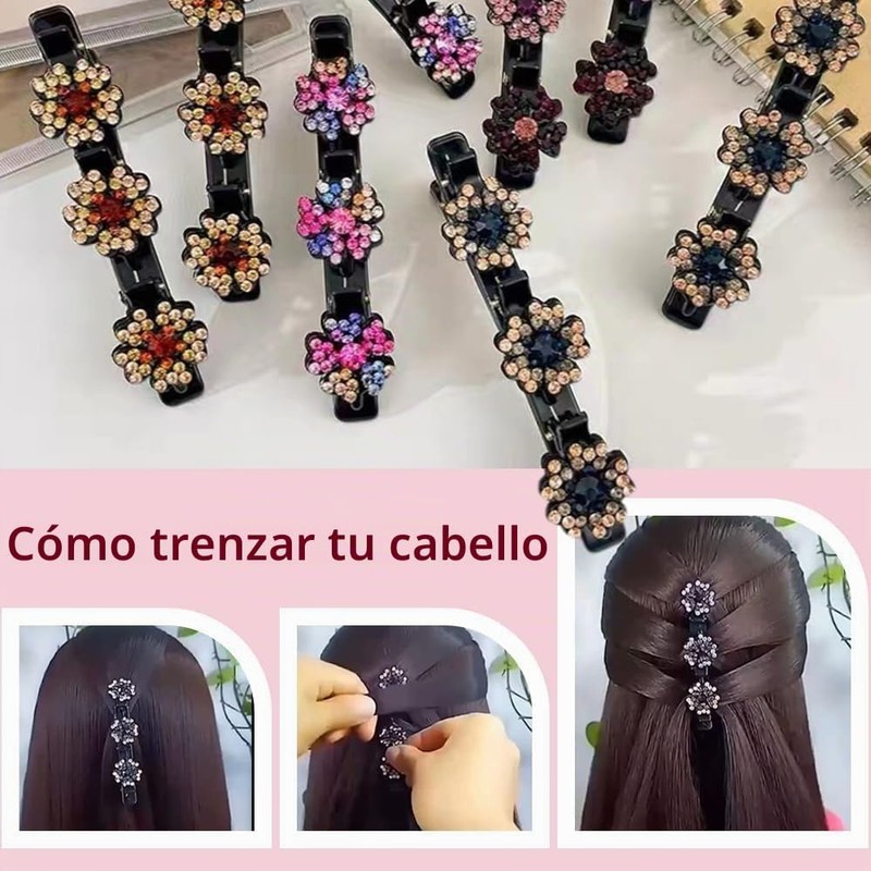 Pasadores de Pelo Trenzados con Cristales Brillantes – 4 Piezas
