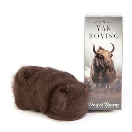 Desert Breeze Distributing 100% Natural Undyed Tibetan Yak Wool Top Sliver - Natural Roving Wool for Spinning, Needle Felting, Yak Tapestry, Wet Felting Supplies - Dark Brown 18 Micron, 1 OZ Size