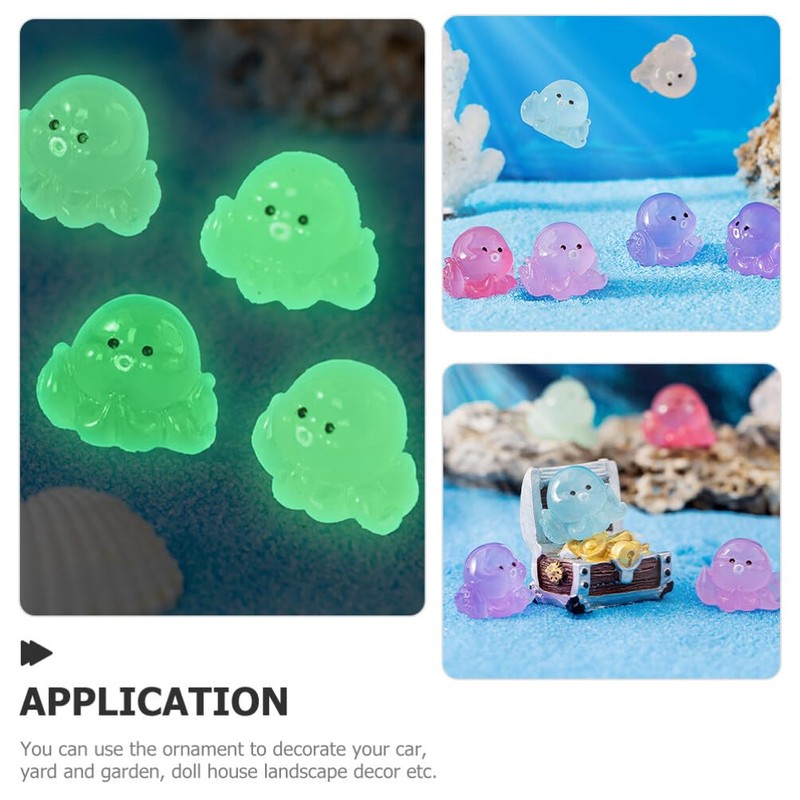 YARNOW 24pcs Miniature Octopus Figurine Luminous Tiny Octopus Mini Resin