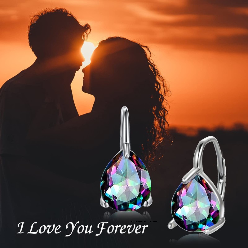 POPLYKE 925 Sterling Silver Teardrop Opal Leverback Earrings Hoop Earrings