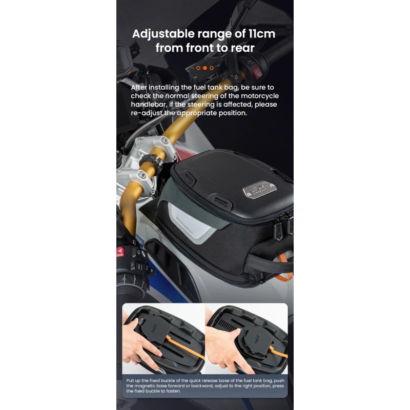 LOBOO Motorcycle Tank Bag BTB10 – Compact Expandable Design with