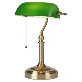 Newrays Glass Bankers Desk Lamp with Pull Chain Switch Plug in Fixture (Green-Simple, Simple Style)