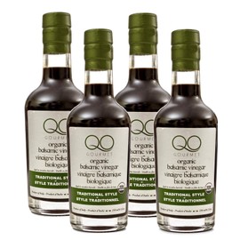 QO Gourmet Organic Italian Barrel Aged Thick Balsamic Vinegar of Modena Traditional Style Gourmet Food Gift Set | High Density Premium Italian Vinegar | Aceto Balsamico | Set of 4