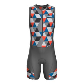Sparx Men`s Triathlon Suit Trisuit Race Skinsuit Cycling Speed Suit Italian Fabric Swimskin (Polygone_2XL) Grey