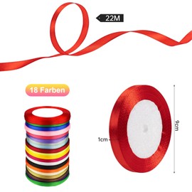 Satin Ribbon 18 Colours 22 m x 10 mm Ribbon Gift Ribbon Ribbons for Crafts for DIY Arts Crafts Gift Packaging Bows, Wedding Decoration