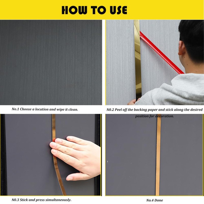 JEWELTH 16FT/5M Gold Metalized Wall Trim Molding Peel & Stick,