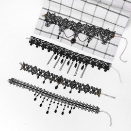 Flongo Women's Choker Human Collar Necklace: Black, Cute, Lace, Bride Accessory, Sexy, Restorative, Jewelry, Antique, Deluxe, Noble, Court Style, Popular, Stylish, For Her Birthday, Christmas,