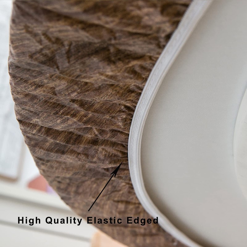 LIBERECOO Round Vinyl Fitted Tablecloth with Flannel Backing Elastic Edge