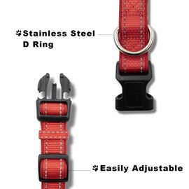 Rebnihc Reflective Dog Collar with Soft Neoprene Padded, Adjustable Nylon Dog Collar for Small Dogs, Red, S(5/8'' Wide, Neck 12''-16'')