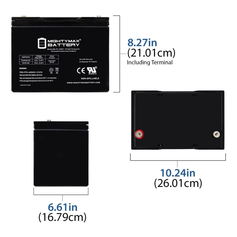 Mighty Max Battery 12V 75Ah Internal Thread Battery for Power