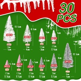 30pcs Christmas Mini Sisal Trees Artificial Pine Trees with Wooden Base for Christmas DIY Crafts Xmas Tabletop Decor