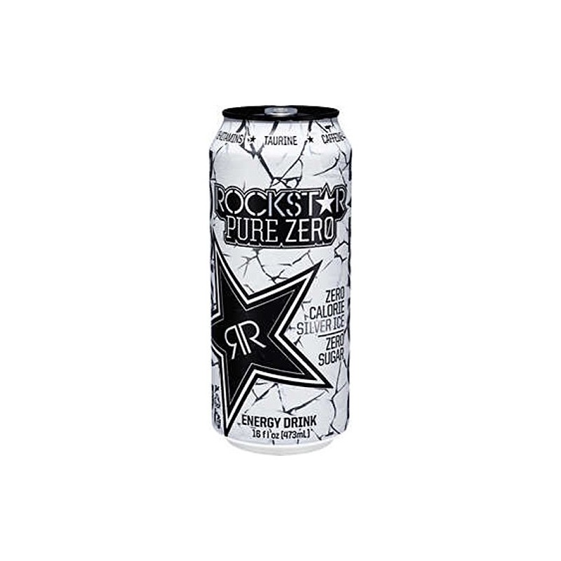 Rockstar Pure Zero Silver Energy Drink, 16 Ounce (8 Cans)