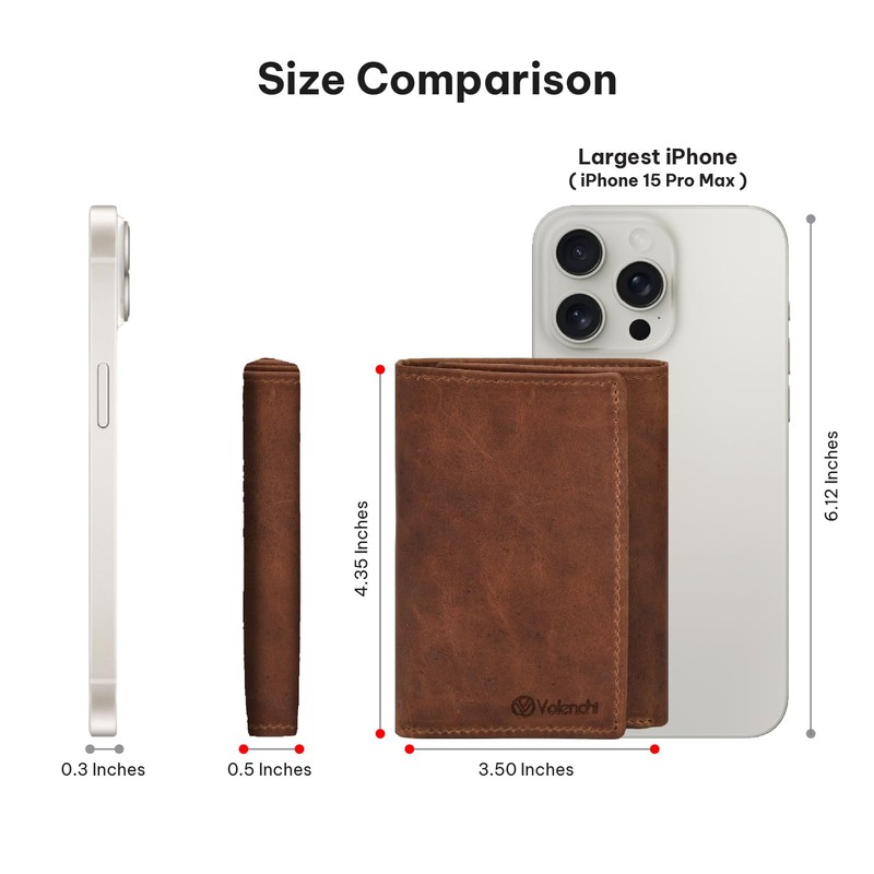 VALENCHI Leather Trifold Wallet For Men - RFID Blocking -