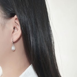 MASOP Pearl Hoop Earrings Silver 925 / Gold Earrings Pearls Gold-Plated for Women Girls, Silver