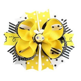 Back to School Hair Clips for Girls,Cute Yellow Bow Hair Accessories with Cartoon Bee Design – Non-Slip Alligator Hair Barrettes.(FJ152) (B)