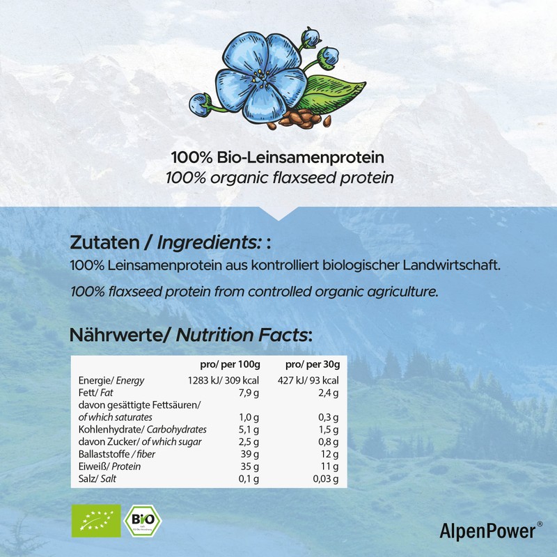 AlpenPower Organic Linseed Protein 600 g - 100% Pure &