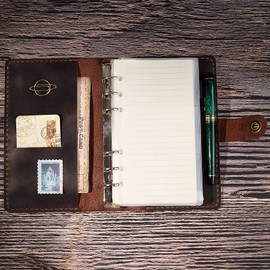 ROTERDON A6 Leather 2024 Personal Notebook with 6 Holes Refill, Loose Leaf, Standard Cover, Handsewn Leather, Original, 3 Colors, Notebook, Memo Book, Card Storage, Business Office Supplies,