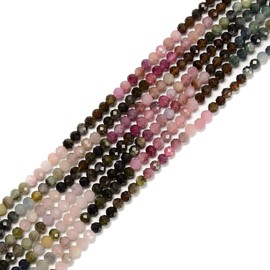 JM Design Natural Gradient Multi Color Tourmaline Faceted Round Beads 3mm 15.5'' Strand for Jewelry Making