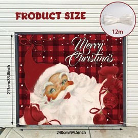 Christmas Garage Door Decoration, Merry Christmas Garage Door Banner Cover, Santa Red Plaid Garage Backdrop for Xmas Eve Holiday Outdoor Wall Decor, 7x7.8ft (Santa)