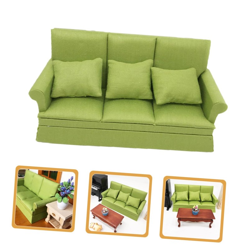 MINAOLULUS 1 Set Dollhouse Sofa 1:12 Scale Miniature Sofa Green