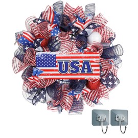 RHTDXC Patriotic Wreaths for Front Door, 4th of July Decorations, Summer Outdoor Wreath for Front Door, Patriotic Decorations (Flag)