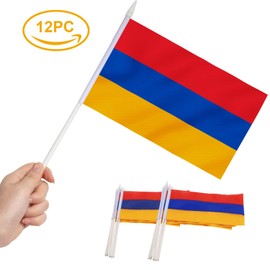 Anley Armenia Mini Flag 12 Pack - Hand Held Small Miniature Armenian Flags on Stick - Fade Resistant & Vivid Colors - 5x8 Inch with Solid Pole & Spear Top