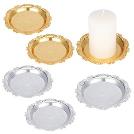 OLYCRAFT 6Pcs Iron Plate Candle Holder 6 Inch Diameter Silver and Gold Round Candle Tray Decorative Candle Holder Plates Candle Plate Holder for Coffee Table Countertop Home Decorations