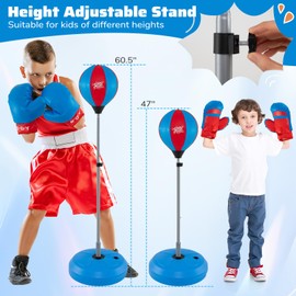 SPORFIT Punching Bag with Boxing Gloves, Inflatable Boxing Bag Set w/ 47”-60.5” Height Adjustable Stand, Hand Pump, Free Standing Reflex Punching Bag Toy Set, Ideal Gifts for Kids Aged 3+ Years Old