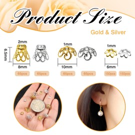 TOAOB 560 pcs Spacer Beads Filigree Bead Caps 6 Styles Silver Tone and Gold Tone Hollow Flower Bead End Caps Spacers 6 mm 8 mm 10 mm for Jewellery Making