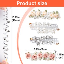 Winsyison 4pcs Flower Spiral Hair Ties, Rose Beads Ponytail Holders for Women, Elastic Rubber Hair Scrunchies Accessories for Thick Thin Curly Straight Long Hairstyles- Pink & Beige & White & Sliver
