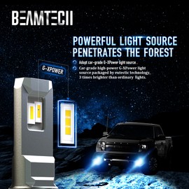 BEAMTECH H13 Bulbs, 9008 G-XP Chips Canbus Ready Fog Light 600% Brighter High Power 6500K Xenon White 360 Degree Lighting Plug N Play, Pack of 2