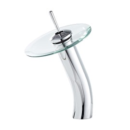 Bathroom Vessel Faucet Chrome Waterfall Glass Spout Single Handle One Hole Bowl Sink Faucet Tall Body Vanity Lavatory Basin Mixer Tap with Supply Hose Deck Mount Commercial