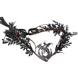 Renaissance Black Dragon Elf Fairy Crown - Moon V-shape Headpiece with Crystal Elven Gothic Dark Leaf Tiara Woodland Witch Headband Women Men Cosplay Wedding Accessories