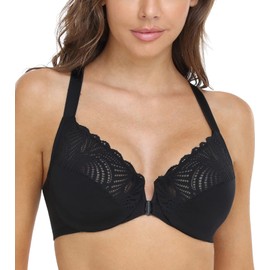 DotVol Women's Bra Full Cup Unpadded Underwired Bra Floral Lace Bra Soft Cup Large Sizes, black
